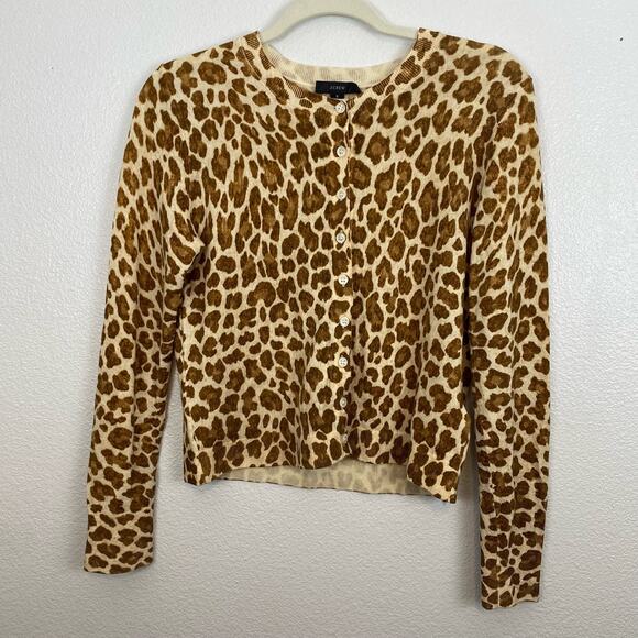 J. crew Leopard Print 100% Merino Wool Button-Down Cardigan Sweater - Picture 4 of 10